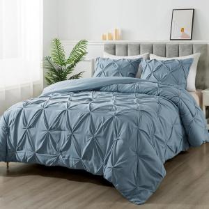 imageAndency White Queen Comforter Set90x90Inch 3 Pieces Cute Pinch Pleat Bedding Comforters ampamp Sets for Queen Bed Soft Lightweight Fluffy Down Alternative All Season Bed SetGrayish Blue