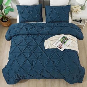 imageAndency White Queen Comforter Set90x90Inch 3 Pieces Cute Pinch Pleat Bedding Comforters ampamp Sets for Queen Bed Soft Lightweight Fluffy Down Alternative All Season Bed SetNavy Blue