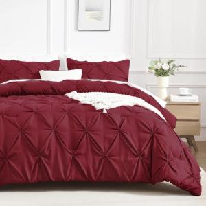 imageAndency White Queen Comforter Set90x90Inch 3 Pieces Cute Pinch Pleat Bedding Comforters ampamp Sets for Queen Bed Soft Lightweight Fluffy Down Alternative All Season Bed SetBurgundy
