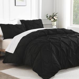 imageAndency White Queen Comforter Set90x90Inch 3 Pieces Cute Pinch Pleat Bedding Comforters ampamp Sets for Queen Bed Soft Lightweight Fluffy Down Alternative All Season Bed SetBlack