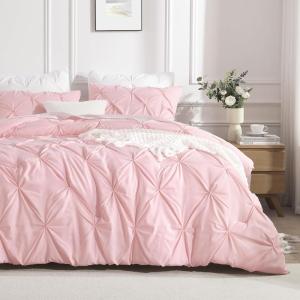 imageAndency White Queen Comforter Set90x90Inch 3 Pieces Cute Pinch Pleat Bedding Comforters ampamp Sets for Queen Bed Soft Lightweight Fluffy Down Alternative All Season Bed SetPink