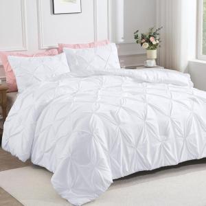 imageAndency White Queen Comforter Set90x90Inch 3 Pieces Cute Pinch Pleat Bedding Comforters ampamp Sets for Queen Bed Soft Lightweight Fluffy Down Alternative All Season Bed SetWhite