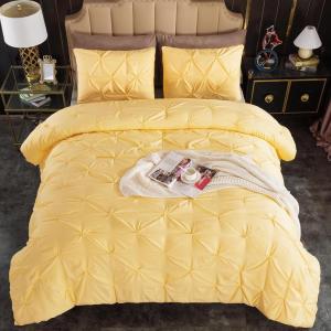 imageAndency White Queen Comforter Set90x90Inch 3 Pieces Cute Pinch Pleat Bedding Comforters ampamp Sets for Queen Bed Soft Lightweight Fluffy Down Alternative All Season Bed SetYellow