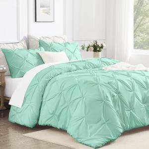 imageAndency White Queen Comforter Set90x90Inch 3 Pieces Cute Pinch Pleat Bedding Comforters ampamp Sets for Queen Bed Soft Lightweight Fluffy Down Alternative All Season Bed SetMint Green