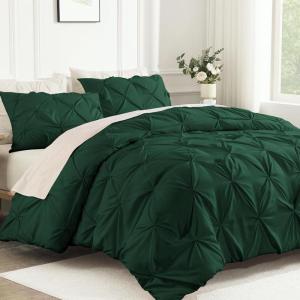 imageAndency White Queen Comforter Set90x90Inch 3 Pieces Cute Pinch Pleat Bedding Comforters ampamp Sets for Queen Bed Soft Lightweight Fluffy Down Alternative All Season Bed SetDark Green