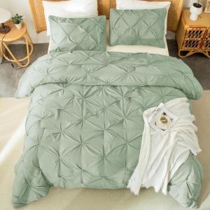 imageAndency White Queen Comforter Set90x90Inch 3 Pieces Cute Pinch Pleat Bedding Comforters ampamp Sets for Queen Bed Soft Lightweight Fluffy Down Alternative All Season Bed SetSage Green