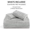 imageAndency White Fluffy California King Duvet Cover Striped Plush Microfiber Fleece Comforter Cover UltraSoft Lightweight Bed Set 3 Piece Warm Faux Fur Bedding for All Season TwoWay ZipperGray  No Comforter
