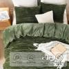 imageAndency White Fluffy California King Duvet Cover Striped Plush Microfiber Fleece Comforter Cover UltraSoft Lightweight Bed Set 3 Piece Warm Faux Fur Bedding for All Season TwoWay ZipperOlive Green  No Comforter