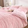 imageAndency White Fluffy California King Duvet Cover Striped Plush Microfiber Fleece Comforter Cover UltraSoft Lightweight Bed Set 3 Piece Warm Faux Fur Bedding for All Season TwoWay ZipperPink  No Comforter