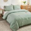 imageAndency Green Comforter Set Full Size 79x90 inch 3 Pieces 1 Pom Pom Fringe Comforter 2 Pillowcases All Season Comforter Washed Microfiber Bedding Set with Corner LoopsGreen