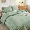 imageAndency Green Comforter Set Full Size 79x90 inch 3 Pieces 1 Pom Pom Fringe Comforter 2 Pillowcases All Season Comforter Washed Microfiber Bedding Set with Corner LoopsGreen