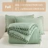 imageAndency Green Comforter Set Full Size 79x90 inch 3 Pieces 1 Pom Pom Fringe Comforter 2 Pillowcases All Season Comforter Washed Microfiber Bedding Set with Corner LoopsGreen