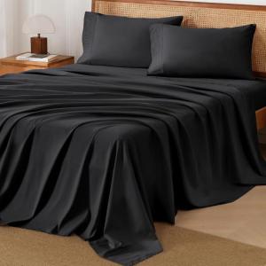 imageAndency Brown Sheets Queen Set 4 Pieces Super Soft Sheets for Queen Size Bed Microfiber Queen Sheet Set Deep Pocket Up to 16quot Hotel Luxury Breathable ampamp Cooling Bedding Sheets ampamp PillowcasesBlack