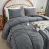 imageAndency Dark Grey Comforter King 104x90 inches 3 Pieces Soft Microfiber Lightweight Gray Seersucker Comforter with 2 Pillowcases All Season Striped Textured Bedding Comforter SetDark Grey