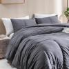 imageAndency Dark Grey Comforter King 104x90 inches 3 Pieces Soft Microfiber Lightweight Gray Seersucker Comforter with 2 Pillowcases All Season Striped Textured Bedding Comforter SetDark Grey