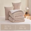 imageAndency Pink Comforter Set Queen 90x90 Soft Fluffy Thick Fleece Bedding Set Faux Fur Sherpa 3Piece Bed Comforter Sets with 2 Pillowcases for GirlsKhaki