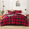 imageAndency Red and Black Plaid Comforter Set King104x90Inch 3 Pieces Buffalo Plaid Checkered Gingham Bedding Comforter Sets Soft Burgundy Lightweight Geometric Down Alternative Bed Set