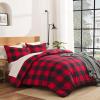 imageAndency Red and Black Plaid Comforter Set King104x90Inch 3 Pieces Buffalo Plaid Checkered Gingham Bedding Comforter Sets Soft Burgundy Lightweight Geometric Down Alternative Bed Set