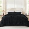 imageAndency Ruched Beige Queen Comforter Set Shabby Chic Pleated Bedding Sets 3 Pieces Lightweight Soft Boho Ruffle Bed Set for Girls Kids Women All SeasonBlack