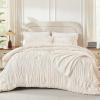 imageAndency Ruched Beige Queen Comforter Set Shabby Chic Pleated Bedding Sets 3 Pieces Lightweight Soft Boho Ruffle Bed Set for Girls Kids Women All SeasonBeige