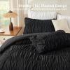 imageAndency Ruched Beige Queen Comforter Set Shabby Chic Pleated Bedding Sets 3 Pieces Lightweight Soft Boho Ruffle Bed Set for Girls Kids Women All SeasonBlack