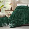 imageAndency Ruched Beige Queen Comforter Set Shabby Chic Pleated Bedding Sets 3 Pieces Lightweight Soft Boho Ruffle Bed Set for Girls Kids Women All SeasonDark Green