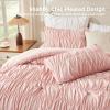 imageAndency Ruched Beige Queen Comforter Set Shabby Chic Pleated Bedding Sets 3 Pieces Lightweight Soft Boho Ruffle Bed Set for Girls Kids Women All SeasonBlush