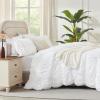 imageAndency Ruched Beige Queen Comforter Set Shabby Chic Pleated Bedding Sets 3 Pieces Lightweight Soft Boho Ruffle Bed Set for Girls Kids Women All SeasonWhite