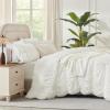 imageAndency Ruched Beige Queen Comforter Set Shabby Chic Pleated Bedding Sets 3 Pieces Lightweight Soft Boho Ruffle Bed Set for Girls Kids Women All SeasonIvory