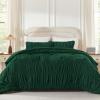 imageAndency Ruched Beige Queen Comforter Set Shabby Chic Pleated Bedding Sets 3 Pieces Lightweight Soft Boho Ruffle Bed Set for Girls Kids Women All SeasonDark Green