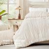 imageAndency Ruched Beige Queen Comforter Set Shabby Chic Pleated Bedding Sets 3 Pieces Lightweight Soft Boho Ruffle Bed Set for Girls Kids Women All SeasonBeige