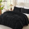 imageAndency Ruched Beige Queen Comforter Set Shabby Chic Pleated Bedding Sets 3 Pieces Lightweight Soft Boho Ruffle Bed Set for Girls Kids Women All SeasonBlack