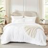 imageAndency Ruched Beige Queen Comforter Set Shabby Chic Pleated Bedding Sets 3 Pieces Lightweight Soft Boho Ruffle Bed Set for Girls Kids Women All SeasonWhite