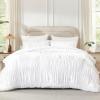 imageAndency Ruched Beige Queen Comforter Set Shabby Chic Pleated Bedding Sets 3 Pieces Lightweight Soft Boho Ruffle Bed Set for Girls Kids Women All SeasonWhite