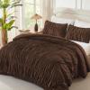 imageAndency Ruched Beige Queen Comforter Set Shabby Chic Pleated Bedding Sets 3 Pieces Lightweight Soft Boho Ruffle Bed Set for Girls Kids Women All SeasonBrown