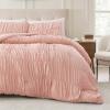 imageAndency Ruched Beige Queen Comforter Set Shabby Chic Pleated Bedding Sets 3 Pieces Lightweight Soft Boho Ruffle Bed Set for Girls Kids Women All SeasonBlush