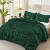 imageAndency Ruched Beige Queen Comforter Set Shabby Chic Pleated Bedding Sets 3 Pieces Lightweight Soft Boho Ruffle Bed Set for Girls Kids Women All SeasonDark Green
