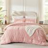 imageAndency Ruched Beige Queen Comforter Set Shabby Chic Pleated Bedding Sets 3 Pieces Lightweight Soft Boho Ruffle Bed Set for Girls Kids Women All SeasonBlush