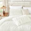 imageAndency Ruched Beige Queen Comforter Set Shabby Chic Pleated Bedding Sets 3 Pieces Lightweight Soft Boho Ruffle Bed Set for Girls Kids Women All SeasonIvory