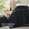 imageAndency Ruched Beige Queen Comforter Set Shabby Chic Pleated Bedding Sets 3 Pieces Lightweight Soft Boho Ruffle Bed Set for Girls Kids Women All SeasonBlack