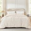 imageAndency Ruched Beige Queen Comforter Set Shabby Chic Pleated Bedding Sets 3 Pieces Lightweight Soft Boho Ruffle Bed Set for Girls Kids Women All SeasonBeige