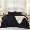 imageAndency Ruched Beige Queen Comforter Set Shabby Chic Pleated Bedding Sets 3 Pieces Lightweight Soft Boho Ruffle Bed Set for Girls Kids Women All SeasonBlack