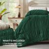 imageAndency Ruched Beige Queen Comforter Set Shabby Chic Pleated Bedding Sets 3 Pieces Lightweight Soft Boho Ruffle Bed Set for Girls Kids Women All SeasonDark Green