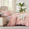 imageAndency Ruched Beige Queen Comforter Set Shabby Chic Pleated Bedding Sets 3 Pieces Lightweight Soft Boho Ruffle Bed Set for Girls Kids Women All SeasonBlush