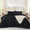 imageAndency Ruched Beige Queen Comforter Set Shabby Chic Pleated Bedding Sets 3 Pieces Lightweight Soft Boho Ruffle Bed Set for Girls Kids Women All SeasonBlack