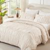 imageAndency Ruched Beige Queen Comforter Set Shabby Chic Pleated Bedding Sets 3 Pieces Lightweight Soft Boho Ruffle Bed Set for Girls Kids Women All SeasonBeige