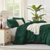 imageAndency Ruched Beige Queen Comforter Set Shabby Chic Pleated Bedding Sets 3 Pieces Lightweight Soft Boho Ruffle Bed Set for Girls Kids Women All SeasonDark Green