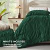 imageAndency Ruched Beige Queen Comforter Set Shabby Chic Pleated Bedding Sets 3 Pieces Lightweight Soft Boho Ruffle Bed Set for Girls Kids Women All SeasonDark Green
