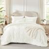 imageAndency Ruched Beige Queen Comforter Set Shabby Chic Pleated Bedding Sets 3 Pieces Lightweight Soft Boho Ruffle Bed Set for Girls Kids Women All SeasonIvory