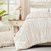imageAndency Ruched Beige Queen Comforter Set Shabby Chic Pleated Bedding Sets 3 Pieces Lightweight Soft Boho Ruffle Bed Set for Girls Kids Women All SeasonBeige